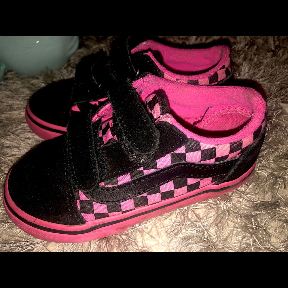 Toddler Girls Black & Pink Checkered Vans